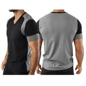 Vuthy Mens V Neck T Shirt Black/Gray Small