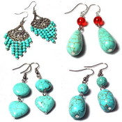 200 Pairs Turquoise Earrings - Silver Plated Hooks