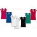 Cap Sleeve V-Neck Tee With Lace Back And Sleeve