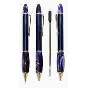 Metal Blue Twist Action Pen with Marbleized Accent