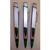 Plastic Retractable Platinum Pen with Green Accent