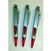 Plastic Retractable Platinum Pen with Red Accents