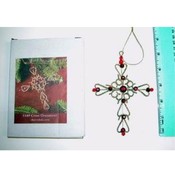 Decorated Metal Gold Cross Ornament with Red Gems