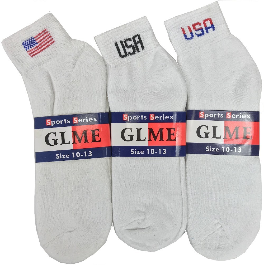 Wholesale Quarter Sport Socks White with USA Flag Logo (SKU 2327218