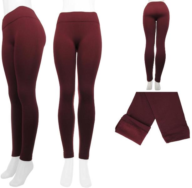 Wholesale Women's Leggings Burgundy, Fleece Lined