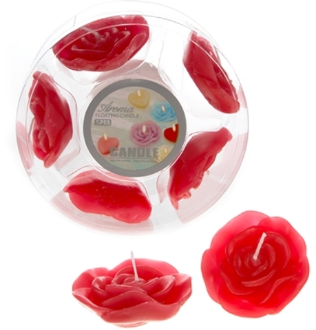 5-Piece Scented Floating Flower Candle In Clear Box - Red(48x.03)