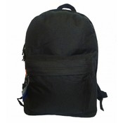 16" 600D polyester standard backpack, 16"x12"x5", black.