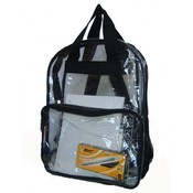 See-through clear PVC backpack, 17x13x5", Black.