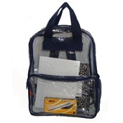 See-through clear PVC backpack, 17x13x5", Navy.