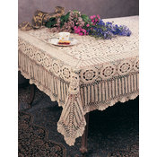 Hand Crocheted Cotton Tablecloth. 72"x108" Rectangular. Beige Color.