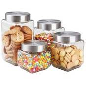 4 Piece Glass Canister Set Square