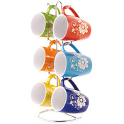 6 Piece Mug Set with Stand - Floral