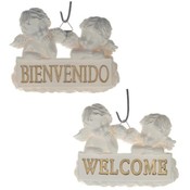 Double Angels Welcome Sign Wall Plaque - White