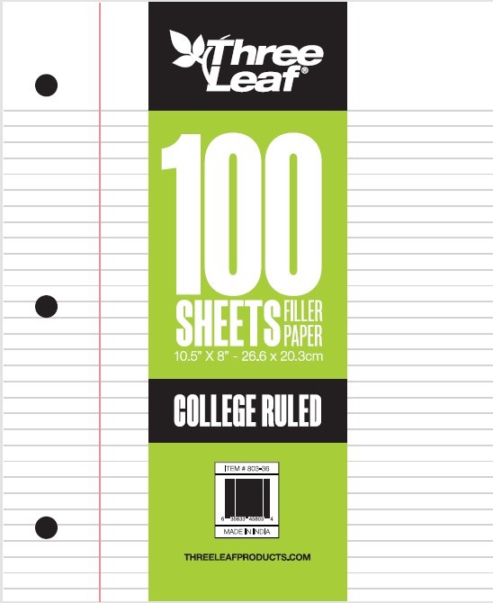 Wholesale Filler Paper College Ruled - 100 Sheet(36xalt=