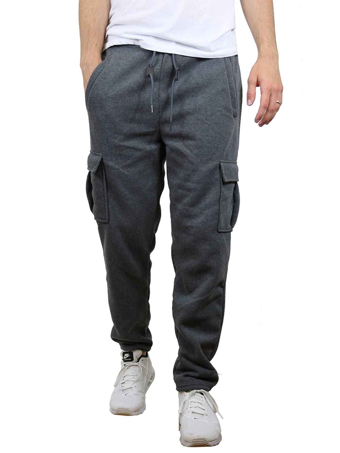 Wholesale Men's Cargo Sweatpants, Fleece, SXL, Charcoal DollarDays