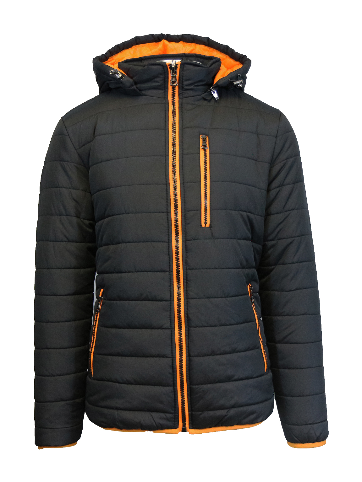 Wholesale Men&#39;s Puffer Bubble Jacket - Black/Orange Sizes S-XXL (SKU 2280272) DollarDays