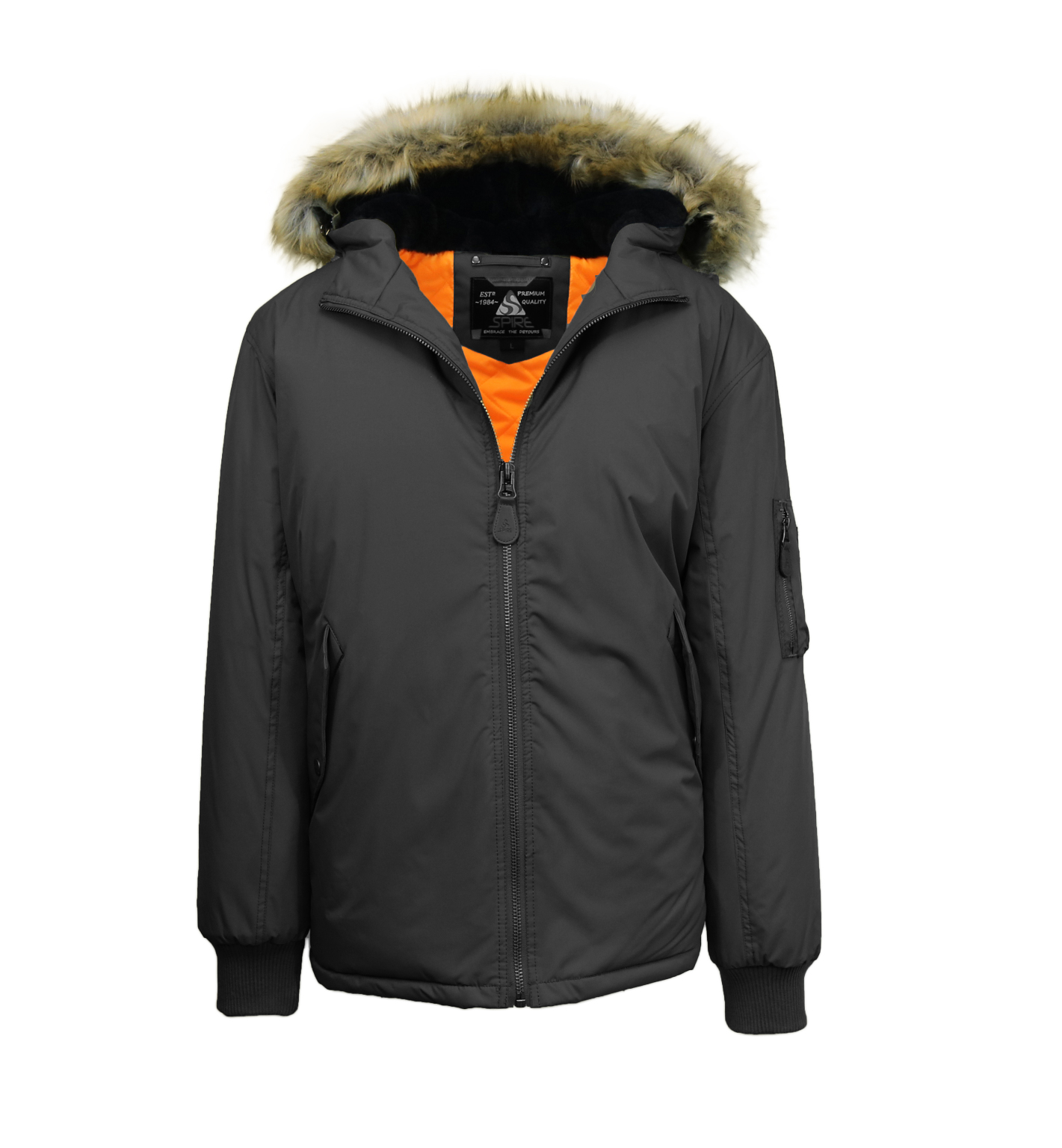 Wholesale Boys' Parka Flight Jackets SXL, Black, Hooded