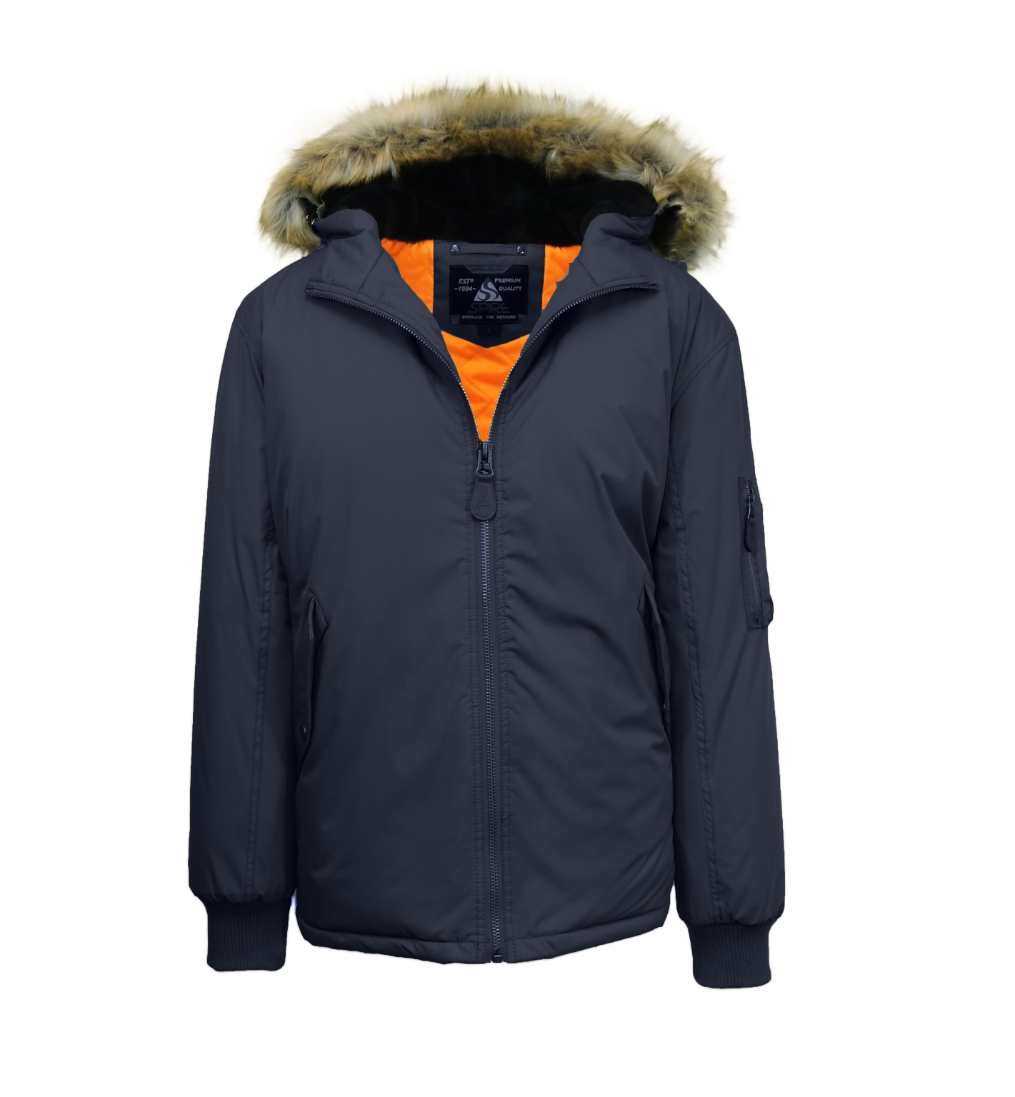 Wholesale Men's Parka Flight Jackets S2X, Navy, Fur Trimmed Hood