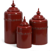 Red Metal Canisters - Set of 3