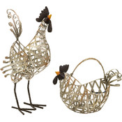 Gentry Wire Chicken And Basket - Set of 2