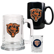 Chicago Bears NFL 15oz Tankard, 15oz Ceramic Mug &amp; 2oz Shot Glass Set - Primary Logo