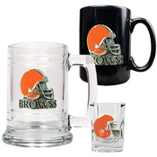 Cleveland Browns NFL 15oz Tankard, 15oz Ceramic Mug &amp; 2oz Shot Glass Set - Helmet Logo