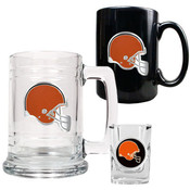 Cleveland Browns NFL 15oz Tankard, 15oz Ceramic Mug &amp; 2oz Shot Glass Set - Primary Logo