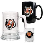 Cincinnati Bengals NFL 15oz Tankard, 15oz Ceramic Mug &amp; 2oz Shot Glass Set - Primary Logo