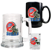 Buffalo Bills NFL 15oz Tankard, 15oz Ceramic Mug &amp; 2oz Shot Glass Set - Helmet Logo