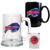 Buffalo Bills NFL 15oz Tankard, 15oz Ceramic Mug &amp; 2oz Shot Glass Set - Primary Logo