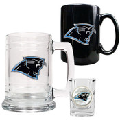 Carolina Panthers NFL 15oz Tankard, 15oz Ceramic Mug &amp; 2oz Shot Glass Set - Primary Logo