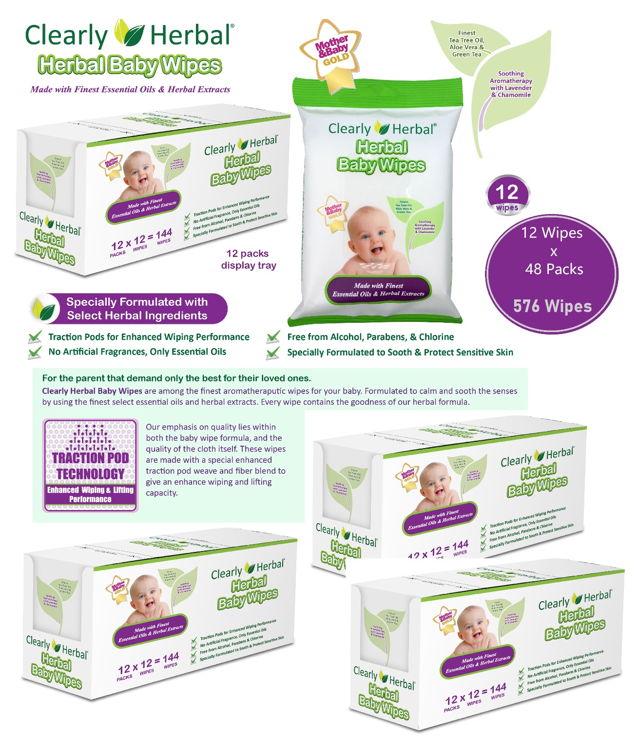 Wholesale Clearly Herbal Plant Based Baby Wipes Travel Pack (SKU