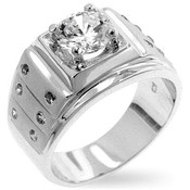 Men's Silver Tone CZ Ironman Ring