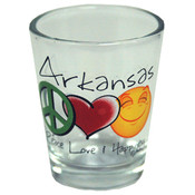 Arkansas Shotglass- Peace/Love/Happiness
