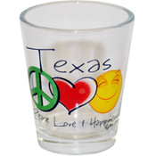 Texas Shotglass- Peace/Love/Happiness