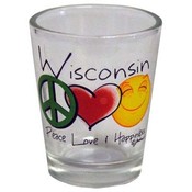 Wisconsin Shotglass- Peace/Love/Happiness