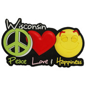 Wisconsin PVC Magnet- Peace/Luv/Happiness