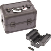 2-Tiers All Black Dot Pattern Makeup Train Case