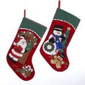 19" Santa and Snowman with Wreath Stocking