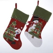 19"Santa and Snowman Pompom Cuff Stocking