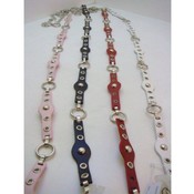 Womens Silver Chain Leather Belt, Size L/XL