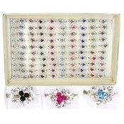 Rhinestone Heart Rings   100 per Tray Wholesale Bulk