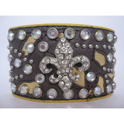 Leather Fleur De Lis Studded Bracelet/Cuffs