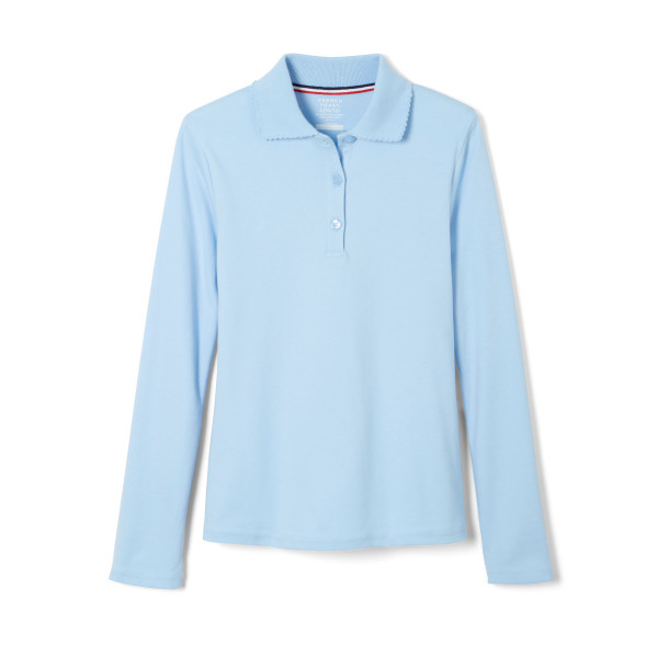 Wholesale French Toast Girl's Long Sleeve Picot Collar Interlock Polo - Light Blue - XL (SKU 