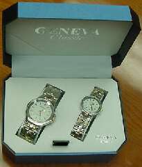 His and Hers Geneva replica watch sets, stainless steel back, water