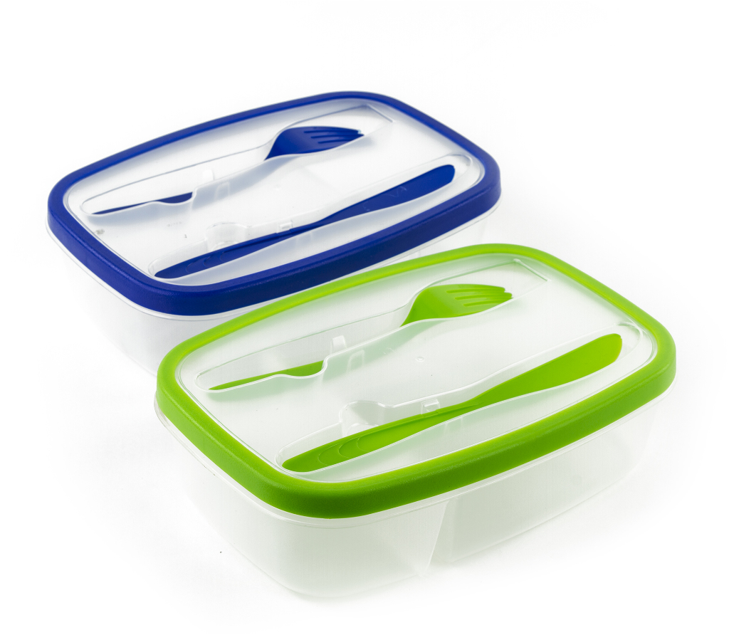 Lunch Box With Cutlery Set Lime Green and Blue Lids(24x.57)