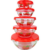 5Pcs. Glass Bowl w/ Red Apple Decals