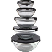 5 Piece Glass Bowls w/ Black Plastic Lids