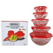 Glass Bowl w/ Red Fire Bloom Decals- 5 pc Set