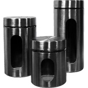3 Pc. Glass &amp; Stainless steel canister set.